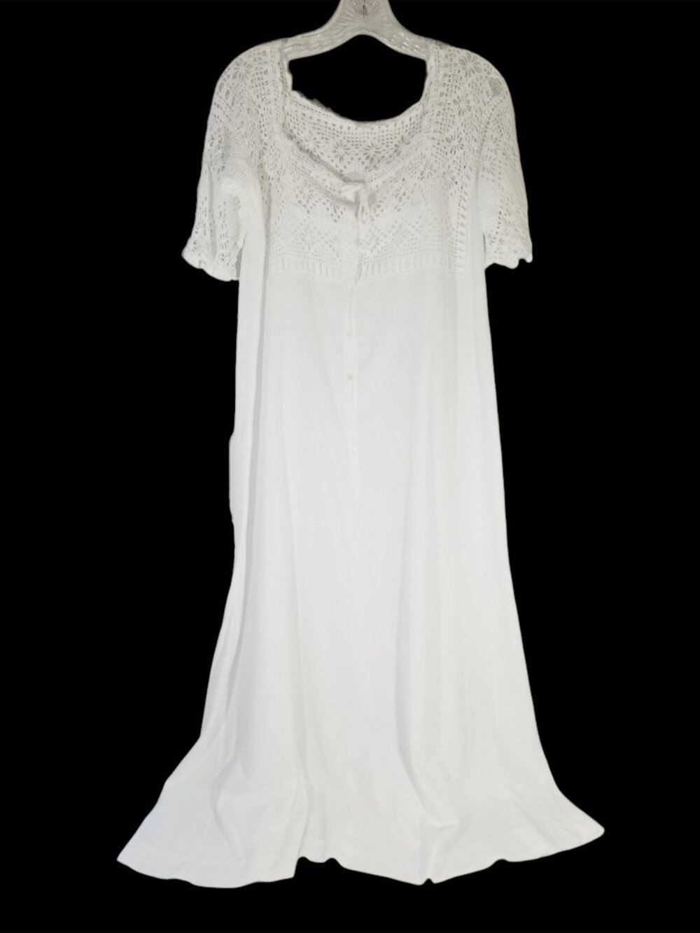 Vintage White Cotton Nightgown w/ Crocheted Yoke and Sleeves